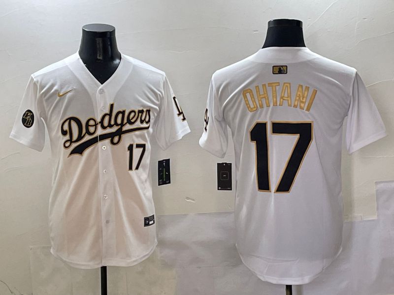 Men Los Angeles Dodgers #17 Ohtani White Black Gold Game Nike 2025 MLB Jersey style 18